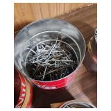 Bulk Metal Nails in Jars and Cans - 6 containers all about half to 3/4 full