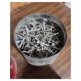 Bulk Metal Nails in Jars and Cans - 6 containers all about half to 3/4 full