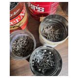 Bulk Metal Nails in Jars and Cans - 6 containers all about half to 3/4 full