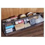 Hardware Supply Lot - Screws, Nails, Tin Caps & Tape Collection in a metal carpenters tool box