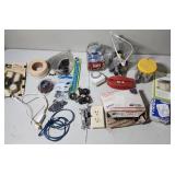 Plumbing, Electrical and general maintenance home improvement lot - including jar of large bolts, lightweight chain, casters, light switches, plumbing attachments and more