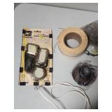 Plumbing, Electrical and general maintenance home improvement lot - including jar of large bolts, lightweight chain, casters, light switches, plumbing attachments and more