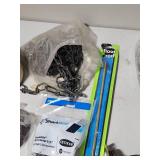 Plumbing, Electrical and general maintenance home improvement lot - including jar of large bolts, lightweight chain, casters, light switches, plumbing attachments and more