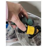 Plumbing, Electrical and general maintenance home improvement lot - including jar of large bolts, lightweight chain, casters, light switches, plumbing attachments and more