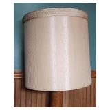 Mid-Century Modern Wood Table Lamp with beige shade with chevron frabic trim at top.  Tested, works