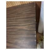 6 foot wood laminate top folding table - measures 72" L x 29.75" W x 29.25" H - has surface scratches and wear but very sturdy