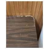6 foot wood laminate top folding table - measures 72" L x 29.75" W x 29.25" H - has surface scratches and wear but very sturdy