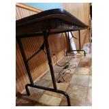 6 foot wood laminate top folding table - measures 72" L x 29.75" W x 29.25" H - has surface scratches and wear but very sturdy