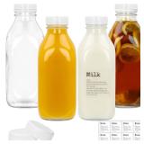 DHSBTLS 3 Pcs Glass Milk Bottles with Lid, 32 oz/ 1L Reusable Glass Milk Container for Fridge