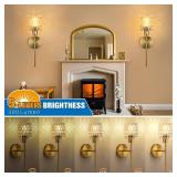 Gold Battery Operated Wall Sconces Set of 2,Wireless Wall Lamp with Remote Control & Glass lampshape,Vintage Rechargeable Battery Powered Wall Sconce 12 Color Wall Lights for Bedroom Living Room