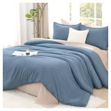 Litanika Full Size Comforter Sets Grayish Blue, 3 Pieces Lightweight Solid Bedding Comforter Set, All Season Fluffy Bed Set (79x90In Comforter & 2 Pillowcases)
