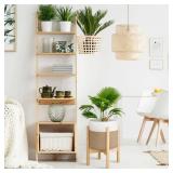 Sunnychicc Plant Basket with Stand Indoor Planter Pot Holder Sturdy Jute Rope Modern Woven Basket, Cotton Rope Woven Pot with Bamboo Stand(White and Yellow,10 Inch)