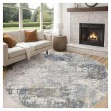 UERMEI 8ft Round Area Rug Living Room Rugs - 8x8 Washable Neutral Modern Abstract Soft Thin Rug Indoor Floor No Slip Rug Carpet for Bedroom Under Dining Table Home Office Decor - Blue Grey