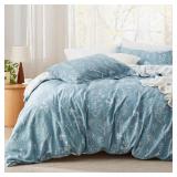 Bedsure Full Comforter Set - Mineral Blue Bed Set, 3 Pieces Cute Floral Bedding, 1 Soft Reversible Botanical Flowers Comforter and 2 Pillow Shams