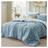 Bedsure Full Comforter Set - Mineral Blue Bed Set, 3 Pieces Cute Floral Bedding, 1 Soft Reversible Botanical Flowers Comforter and 2 Pillow Shams