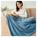 Exclusivo Mezcla Fleece Bed Blanket Queen Size, Super Soft and Warm Blankets for Couch, Sofa and Bed Waffle Textured, Cozy, Fuzzy and Lightweight (Slate Blue, 90x90 Inches)