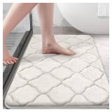 OLANLY Memory Foam Bath Mat Rug 36x24, Ultra Soft and Absorbent Bathroom Rugs, Non-Slip, Comfortable, Machine Washable Bath Carpet for Bathroom Floor, Tub, Shower and Home Decor Accessories, Cream