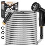 Garden Hose Metal 100FT, Stainless Steel Heavy Duty Water Hose With 10 Function Nozzle, No-Kink, Tough & Flexible, Sturdy and Lightweight, Rust Proof for Yard, Outdoor, RV