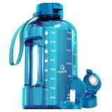 AQUAFIT 64 oz Water Bottle with Time Marker - Straw & Chug Lid - BPA Free Half Gallon Gym Water Bottle with Handle - Big Gallon Jug (Aqua, 64 Ounces)