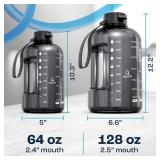 AQUAFIT 64 oz Water Bottle with Time Marker - Straw & Chug Lid - BPA Free Half Gallon Gym Water Bottle with Handle - Big Gallon Jug (Aqua, 64 Ounces)