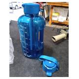 AQUAFIT 64 oz Water Bottle with Time Marker - Straw & Chug Lid - BPA Free Half Gallon Gym Water Bottle with Handle - Big Gallon Jug (Aqua, 64 Ounces)