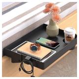 SPACELEAD Bedside Shelf for Bed College Dorm Room Clip On Nightstand with Cup Holder & Cord Holder -Tray Table Caddy for Students Bunk Bed Shelf for Organizer Top for Bedroom (Black Plastic)