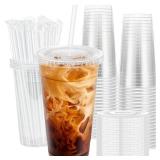 Lamosi 100 Pack 24 oz Clear Plastic Cups with Lids and Straws, Disposable Iced Coffee Cups with Lids for To-Go Cold Drinks, Smoothies and Slushie