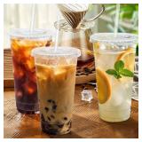 Lamosi 100 Pack 24 oz Clear Plastic Cups with Lids and Straws, Disposable Iced Coffee Cups with Lids for To-Go Cold Drinks, Smoothies and Slushie