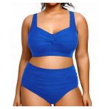 Tempt Me Women Plus Size High Waisted Bikini Set Two Piece Swimsuit Tummy Control Bathing Suits Blue 16 Plus