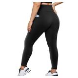 HLTPRO Plus Size Leggings with Pockets for Women - Black Yoga High Waist Tummy Control Pants for Workout 3X