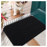 OLANLY Dog Door Mat for Muddy Paws 24x16, Absorbs Moisture and Dirt, Absorbent Non-Slip Washable Doormat, Quick Dry Chenille Mud Mat for Dogs, Entry Indoor Entryway Carpet for Inside Floor, Black