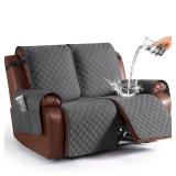 KinCam Waterproof Loveseat Recliner Cover, Non-Slip Reclining Couch Covers for 2 Seat, Recliner Sofa Cover Furniture Protector with Elastic Straps for Kids, Pets, Charcoal Gray