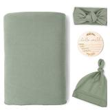 TANOFAR 4-Pack Newborn Swaddle Blanket for Baby Girls & Boys, Ultra Soft Receiving Blankets with Matching Headband and Beanie Set Baby Nursery Swaddle Wrap (Green)