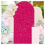 FUHSY Wedding Arch Cover 7.2 FT Sequin Arch Stand Covers Hot Pink Arch Backdrop Cover Spandex Fit Arches Covers Fabric for Arches Stands Fuchsia Party Backdrop Cover for Baby Shower Birthday Decor