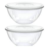 PLASTICPRO Disposable 48 Ounce Round Crystal Clear Plastic Serving Bowls With Lids, Party Snack or Salad Bowl, Chip Bowls, Snack Bowls, Candy Dish, Salad Container Pack of 4