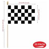 LUSEOAN 20 Pack Checkered Black and White Racing Mini Stick Flags Small Miniature Handheld Race Car Flag Decorations,5x8 Inch