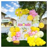 Yellow Pink lemon Balloon Garland Arch kit with Sun lemon mylar Balloons for Summer Lemon birthday main squeeze Bridal Shower Sweet Baby shower Lemonade Party Decorations