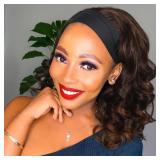 Fancy Hair Loose Wavy Headband Wigs Wear and Go Short Bob Wig Synthetic Shoulder Length Brown Headband Wig for Black Women (Mixed Brown)