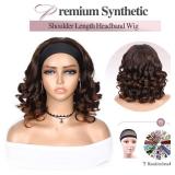 Fancy Hair Loose Wavy Headband Wigs Wear and Go Short Bob Wig Synthetic Shoulder Length Brown Headband Wig for Black Women (Mixed Brown)