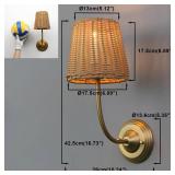 Yosoan Set of 2 Rattan Boho Wrapped Wall Sconce Light, Indoor Hardwired Gold Hand-Woven Farmhouse Vintage Wall Lamps, Brass Handmade Shade Wall Mount Fixture for Reading Bedside Bedroom(Antique) only 