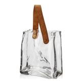 Glass Purse Vase for Flowers Clear Vases for Centerpieces Glass Bag Vase with Leather Handle Small Bag Vases for Decor Decorative Fish Bowl for Home Wedding Decor