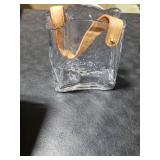 Glass Purse Vase for Flowers Clear Vases for Centerpieces Glass Bag Vase with Leather Handle Small Bag Vases for Decor Decorative Fish Bowl for Home Wedding Decor