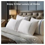 Bedsure Queen Pillows Set of 2, Luxury Hotel Firm Pillows for Sleeping, Decoration Strip Diamond Design Cover, Fluffy Original Down Alternative Filling for Side, Back or Stomach Sleepers