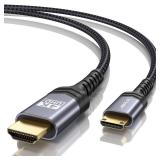 JSAUX Mini HDMI to HDMI Cable 10FT, [Aluminum Shell, Braided] High Speed 4K 60Hz HDMI 2.0 Cord, Compatible with Camera, Camcorder, Tablet and Graphics/Video Card, Laptop, Raspberry Pi Zero W -Grey