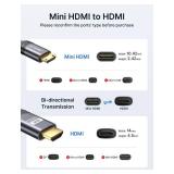 JSAUX Mini HDMI to HDMI Cable 10FT, [Aluminum Shell, Braided] High Speed 4K 60Hz HDMI 2.0 Cord, Compatible with Camera, Camcorder, Tablet and Graphics/Video Card, Laptop, Raspberry Pi Zero W -Grey