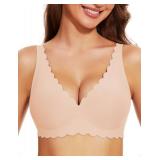 Gailife Cute Floral Bras for Women No Underwire Seamless Ultra Comfort Bralettes for Women with Support Everyday Plunge Bra -XL,Beige