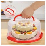 NVAZIOP 10Inch Cake Stand Carrier with Lid and Handle Storage Container Keeper Plastic Tall Transport Travel Cake Saver Holder with Cover Pie Bundt Round (Red)