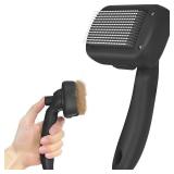 Dipoo Self Cleaning Shedding Brush - Skin Friendly Grooming Tool for Dogs, Cats, and Puppies, Deshedding and Hair Removal for Long and Short Haired Pets, Black