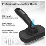 Dipoo Self Cleaning Shedding Brush - Skin Friendly Grooming Tool for Dogs, Cats, and Puppies, Deshedding and Hair Removal for Long and Short Haired Pets, Black