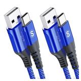 sweguard USB Type C Cable 3.1A Fast Charging [2Pack,6.6ft+6.6ft], USB-A to USB-C Charger Nylon Braided Cord for Samsung Galaxy S21 S20 S10 S9 S8 Plus,Note 20 10 9 8 7,A71 A51 A32,LG,Moto,PS5-Blue